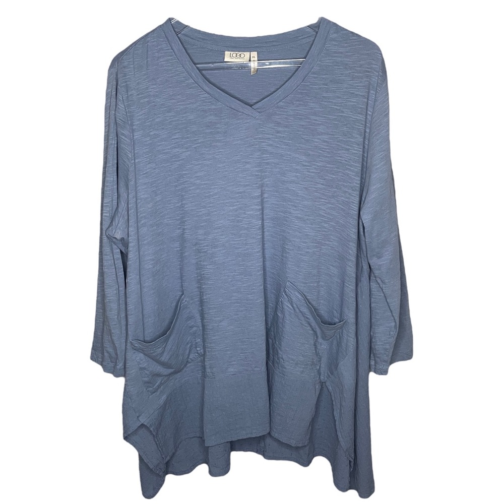 Logo by Lori Goldstein Dusty Blue Tunic Top Size XL